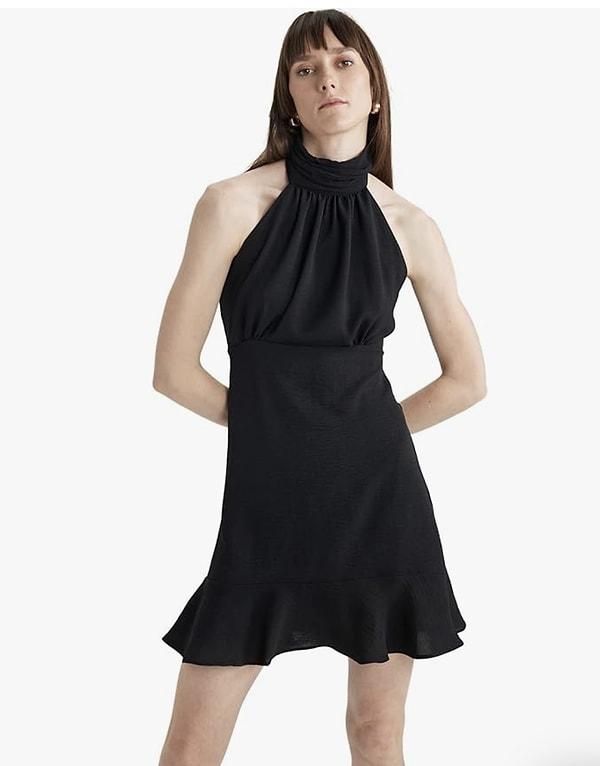 1. DeFacto Kadın Halter Yaka Krep Kolsuz Mini Elbise