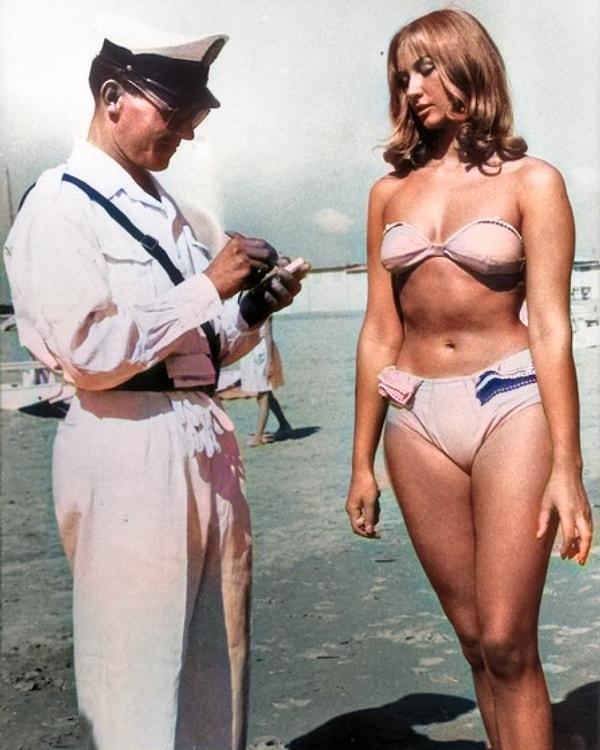 2. Dışarıda bikini giydiği için ceza yiyen bir kadın. (1957)
