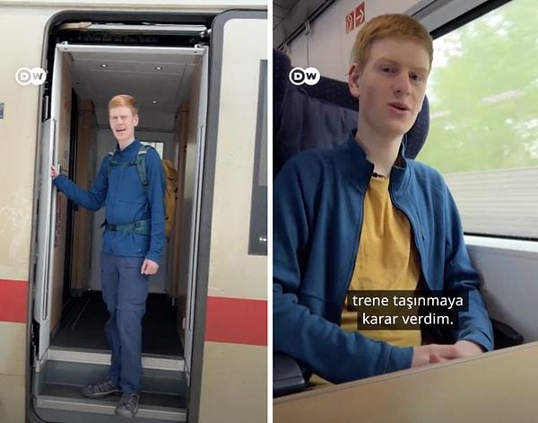 17 yaşındaki Alman genç Lasse Stolley, liseden mezun olduktan sonra, bir eve çıkıp ev kirası ödemek yerine yıllık sınırsız tren bileti aldı.