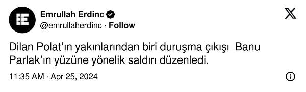 Fenomen davasının ilk günden beri takipçisi olan Gazeteci Emrullah Erdinç, tutukluluğa devam kararının çıktığı duruşma sonrası Dilan'ın yakınlarının Parlak'ın yüzüne saldırı düzenlendiğini yazdı.