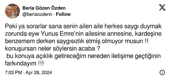 Beria Özden'in hiç vakit kaybetmeden cevap verdiği bu sözler sosyal medyada da tepki çekti.