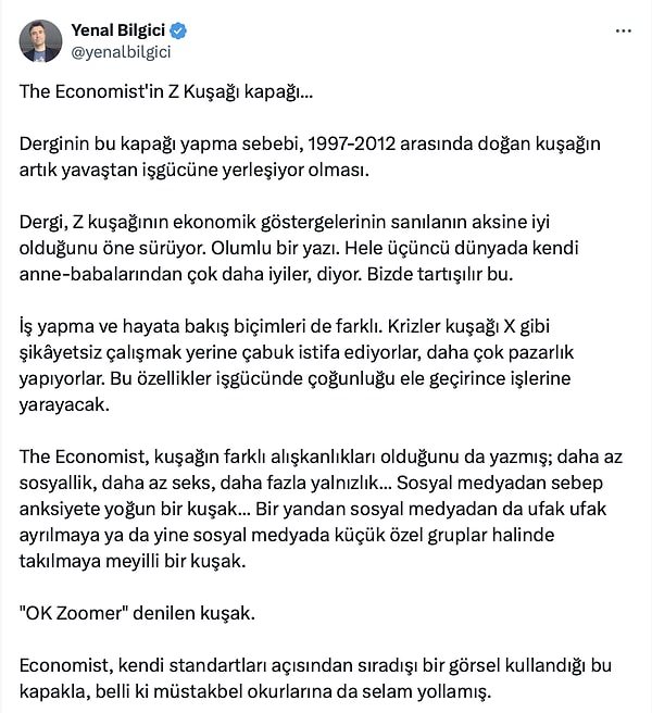 Yenal Bilgici isimli bir X (Twitter) kullanıcısı da bu sayıyı şu şekilde özetlemiş.