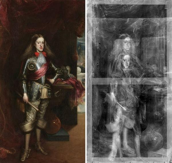 11. Carreño de Miranda'nın 1681 tarihli İspanya Kralı 2. Charles portresinin röntgen taramaları, sanatçının Kral'ın çok daha gençken yapılmış bir portresinin üzerine tekrardan resim yaptığını ortaya koymuştur.