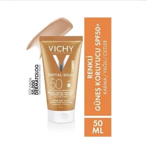 Vichy Capital Soleil SPF 50 Renkli Doğal Bronz Yüz Güneş Kremi, karma ve yağlı cilt tipleri için özel olarak formüle edilmiş!