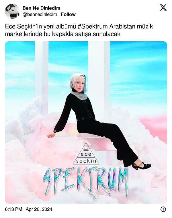 Albüme yapılan edit ise kısa sürede viral oldu, Seçkin'in başörtülü hali sosyal medyayı resmen salladı! "Ece Seçkin’in yeni albümü #Spektrum Arabistan müzik marketlerinde bu kapakla satışa sunulacak" notuyla paylaşılan editli fotoğrafa hayranlarından birçok komik yorum geldi.