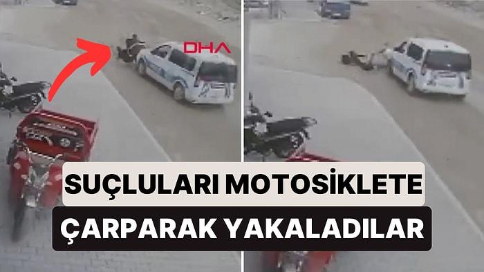 Adana'da Polis Ekipleri Motosikletle Kaçan 2 Şüpheliyi Motosikletlerine Çarparak Yakaladı