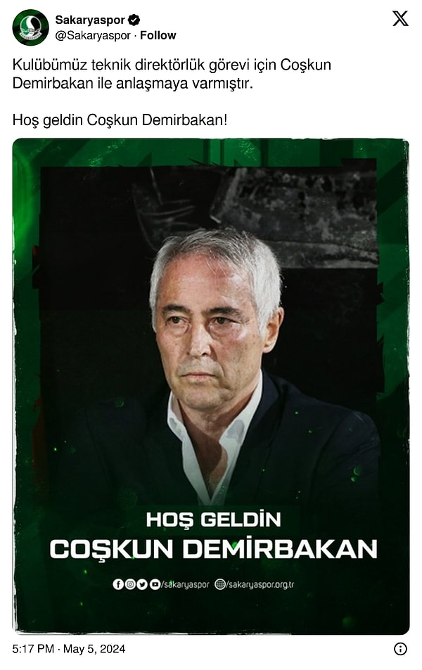 Kararların hemen ardından takımın başına Coşkun Demirbakan getirildi 👇