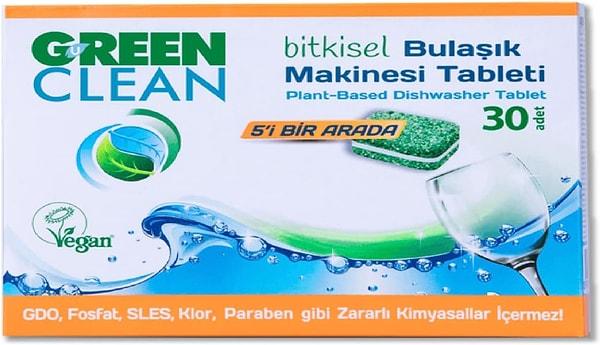 5. Zararlı kimyasallar içermeyen temiz içerikli U Green Clean bulaşık makinesi tableti.