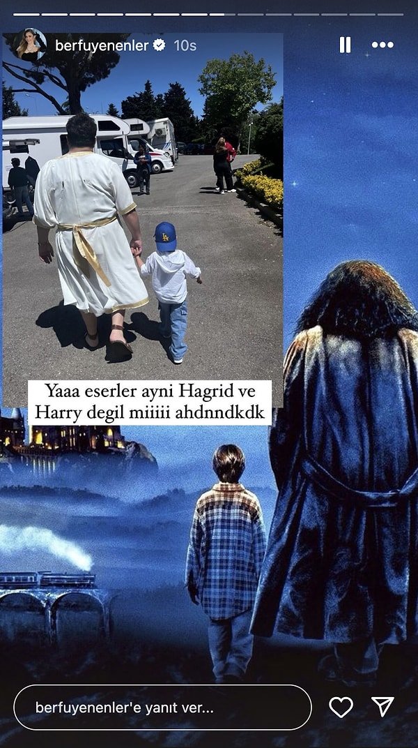 Berfu Yenenler, eşi Eser Yenenler ve küçük oğlu Mete'yi Hagrid'le Harry'e benzetti.