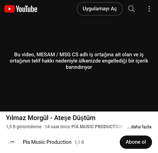 Yılmaz Morgül'ün YouTube'a "Bir Yılmaz Morgül yorumu" başlığıyla yüklediği video telif yedi ve MESAM/MSG tarafından kaldırıldı!