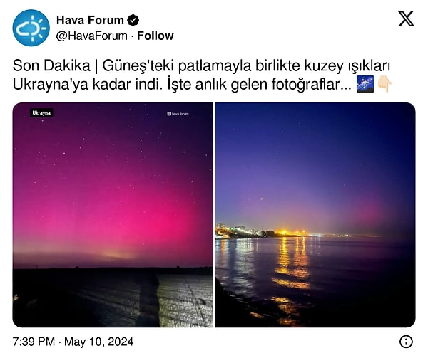 Hava Forum adlı Twitter hesabı üzerinden paylaşılan eşsiz kuzey ışıkları ile devam edelim: Ukrayna