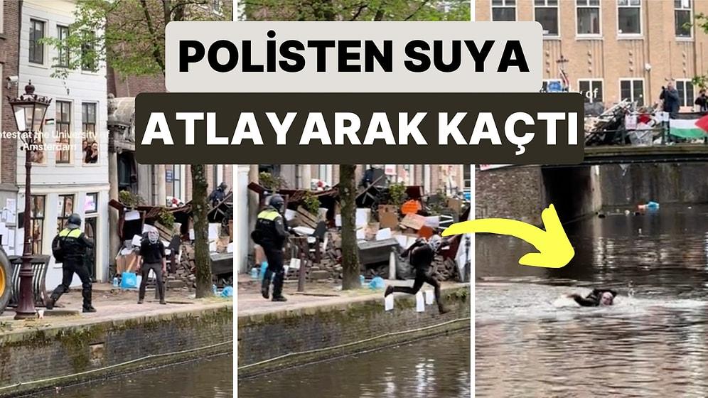 Amsterdam'da Filistin İçin Düzenlenen Eylemde Polisle Karşı Karşıya Gelen Genç Suya Atlayarak Karşıya Geçti