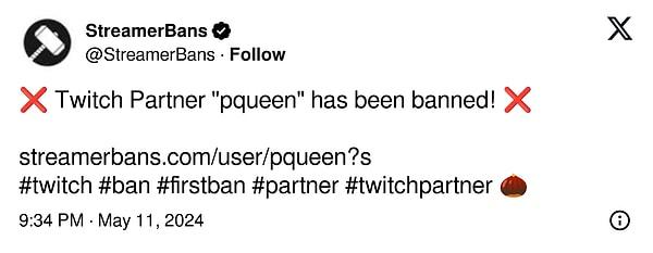 Twitch kanalında takipçileriyle birlikte yarışmayı izleyen ve yorumlayan sevilen yayıncı Pqueen'in banlanması herkesi şok etti!