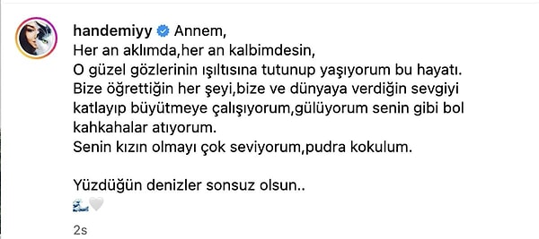 Anneler Günü kimileri için mutluluk verirken kimileri için hüzünlü geçer biliyorsunuz ki. Bu günü hüzün içerisinde geçiren isimlerden biri de annesi Aylin Erçel'i 2019 yılında kaybeden Hande Erçel oldu. Ünlü oyuncu, bugün annesinin Anneler Günü'nü kutladığı paylaşımı ile resmen yürek burktu.