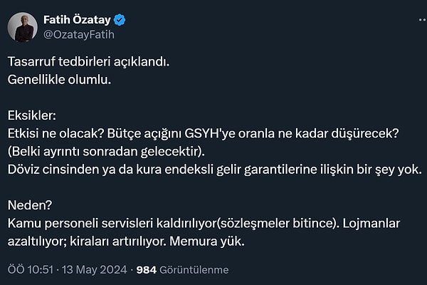 İşte uzmanların tasarruf paketine yönelik yorumlardan bazıları.