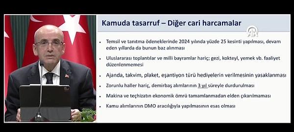 Cumhurbaşkanı Yardımcısı Cevdet Yılmaz ile kameralar karşısına geçen Hazine ve Maliye Bakanı Mehmet Şimşek, "Kamuda Tasarruf ve Verimlilik Paketi" açıkladı.
