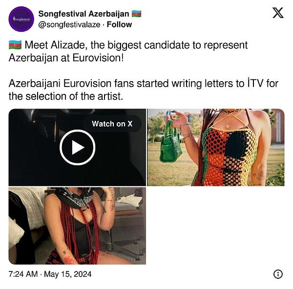 Birkaç saat önce de Azerbaycanlılar Twitter'da (X) Eurovision 2025'te Alizade ülkelerini temsil etsin diye kampanya başlattı!