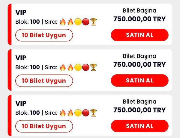 Hatta bir sitede VİP bilete 750 bin lira isteyen bile var.