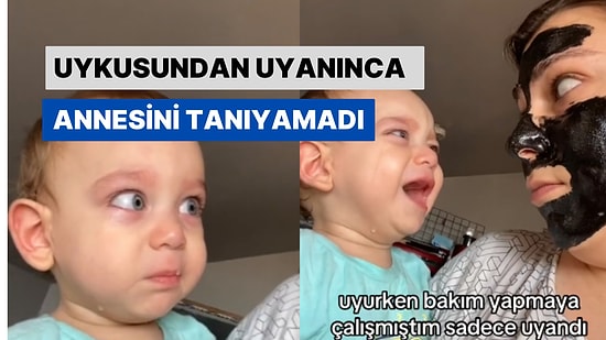 Uykusundan Yeni Uyanan Bebeğin Annesinin Bakım Maskesini Görünce Verdiği Tepki Komik Anlar Yaşattı