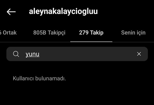 Elendikten sonra paylaşım dahi yapmayan Aleyna Kalaycıoğlu, ilk iş olarak eski dostu yeni düşmanı Yunus Emre'yi takipten çıktı.