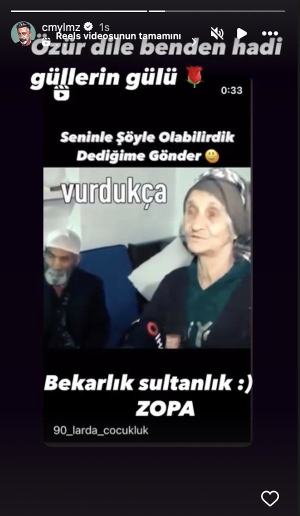 Sarıkaya ile barıştığı iddia edilen Cem Yılmaz'dan ise "bekarlık sultanlıktır" paylaşımı geldi. Yılmaz'ın paylaşımına düştüğü "özür dile benden güllerin gülü" notunun Mert Demir'e mi yoksa Serenay Sarıkaya'ya mı olduğu merak konusu oldu. Malum Demir ve Sarıkaya ikilisi birbirlerine sosyal medyadan güller yağdırıyor biliyorsunuz ki.