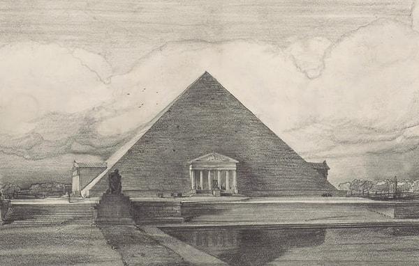 Diğer önerisi ise her iki yanında klasik portikolar bulunan bir Mısır piramidiydi. Planlar reddedildi, ancak Pope, Jefferson Anıtı gibi DC'nin Greko-Romen harikalarının çoğunu yaratmaya devam etti.