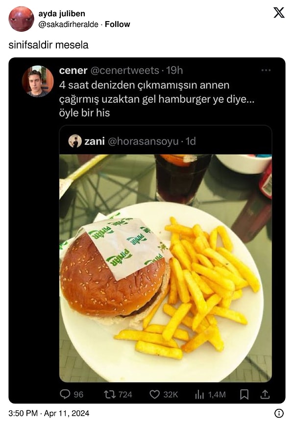 Denizden çıktıktan sonra yenilen hamburger sınıfsal mıdır?