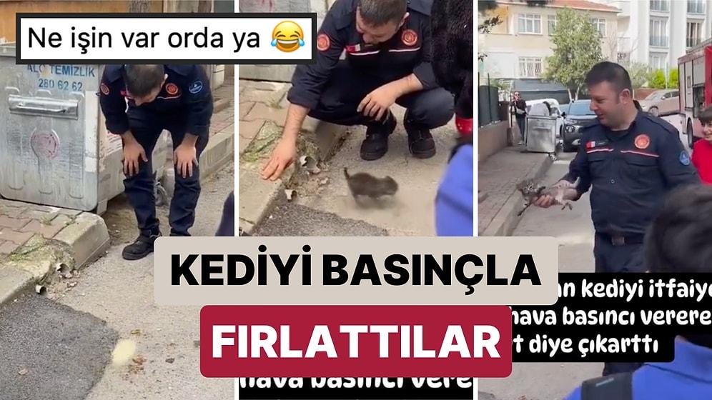 İstanbul'da İlginç Kurtarma Operasyonu: Boruya Sıkışan Yavru Kediyi Hava Basıncıyla Fırlatarak Çıkarttılar