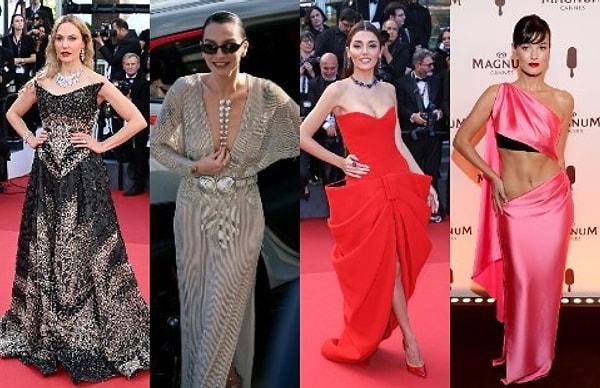 Dünyanın en prestijli gecelerinden olan Cannes Film Festivali'nin bu sene 77.'si düzenlendi. Dünyaca ünlü isimlerin yanı sıra Türk güzeller de kırmızı halıda boy gösterdi