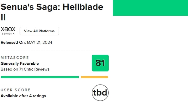 Hellblade 2, ortalamanın üstünde puanlar almayı başardı.