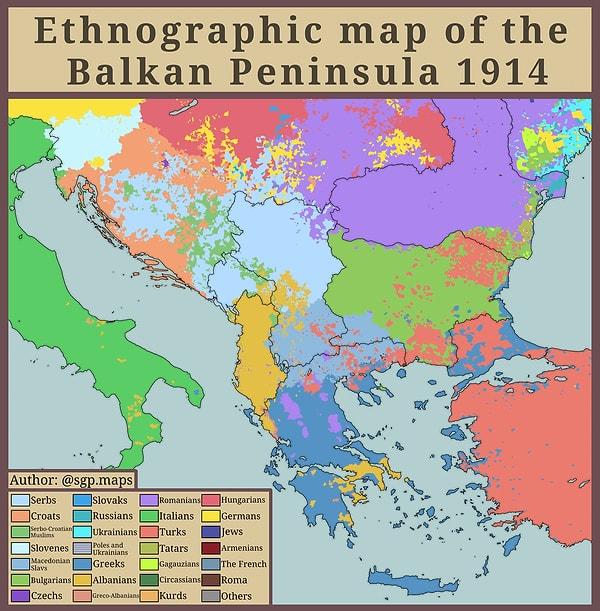 13. Balkanların etnografik haritası.