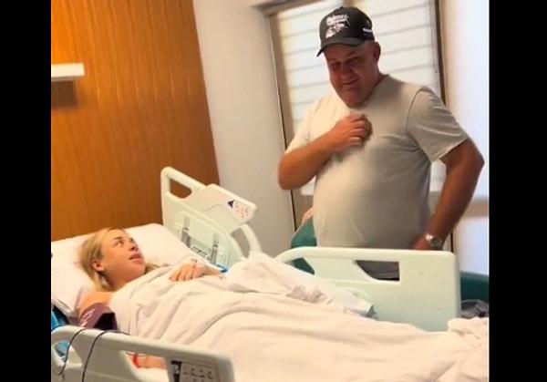 Videonun başlarında yeni doğum yapan kadının odasına üvey babası ziyarete geldi.