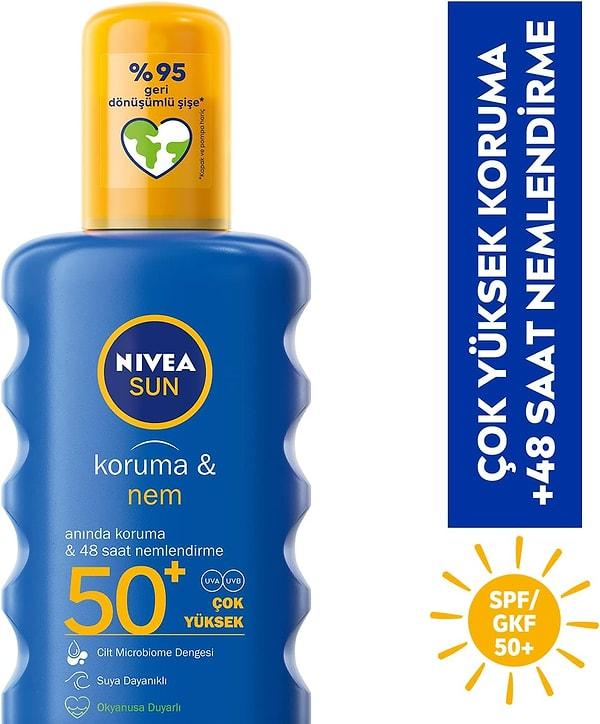 2. NIVEA Sun SPF 50+ Suya Dayanıklı Nemlendirici Güneş Kremi