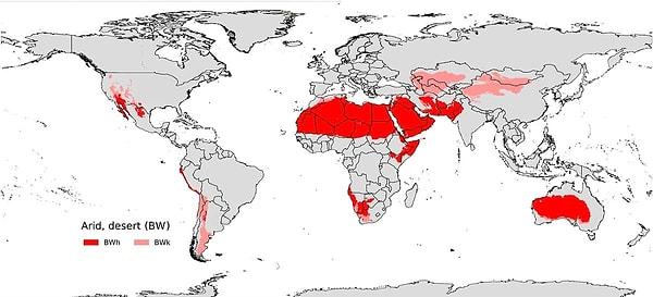 Locations of deserts around the world.