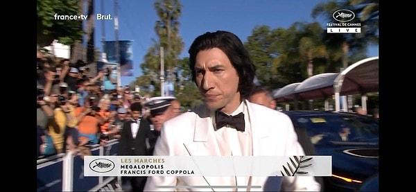 Among the footage captured at the festival, a notable incident occurred when lead actor Adam Driver directed the camera towards Francis Ford Coppola during the gala, drawing attention on social media.