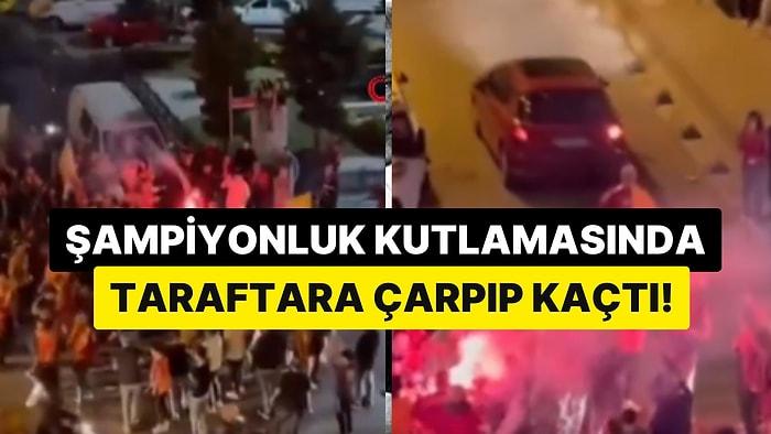 Galatasaray'ın Şampiyonluğunu Kutlayan Bir Grubun Arasından Geçen Otomobil Taraftara Çarpıp Kaçtı!