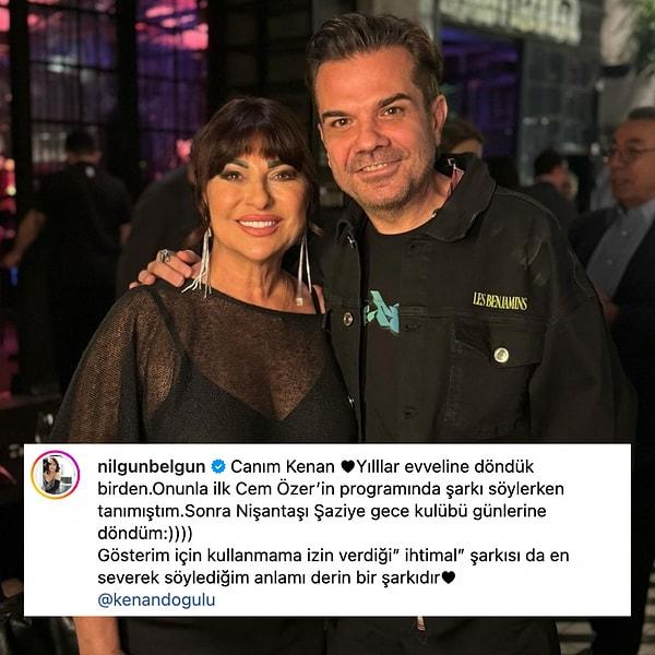Önce Kenan Doğulu'yla fotoğraf çektiren ve akabinde sosyal medya hesabından paylaşan Belgün, ünlü şarkıcıyla nasıl tanıştığını ve en çok hangi şarkısını sevdiğini söyledi.