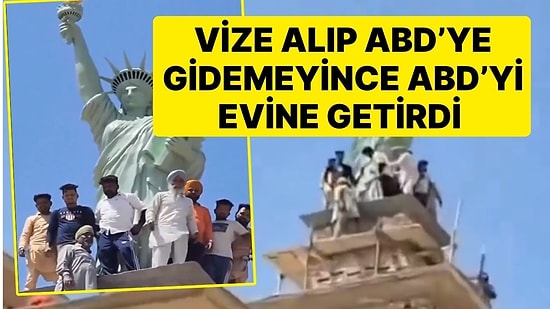 Vize Alıp ABD'ye Gidemeyince ABD'yi Evine Getirdi! Binanın Tepesine Vinçle Özgürlük Anıtı Koydurdu