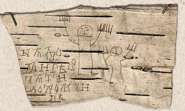 9. 13. yüzyıl Rusya'sından Onfim adlı 7 yaşındaki bir çocuğun çizimleri.