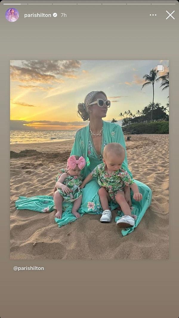 Paris Hilton çocuklarıyla sevimli pozlarını paylaştı.