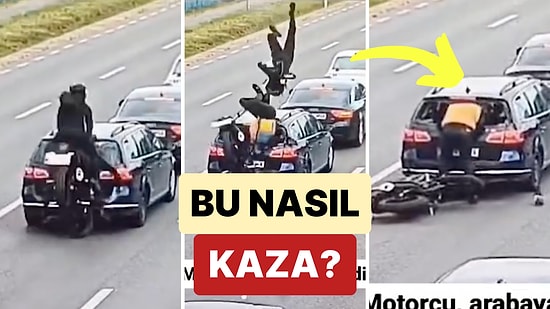 Bu Nasıl Kaza? Duran Bir Otomobile Çarpan Motorculardan Biri Havada Takla Attı Diğeri Arabanın İçine Girdi