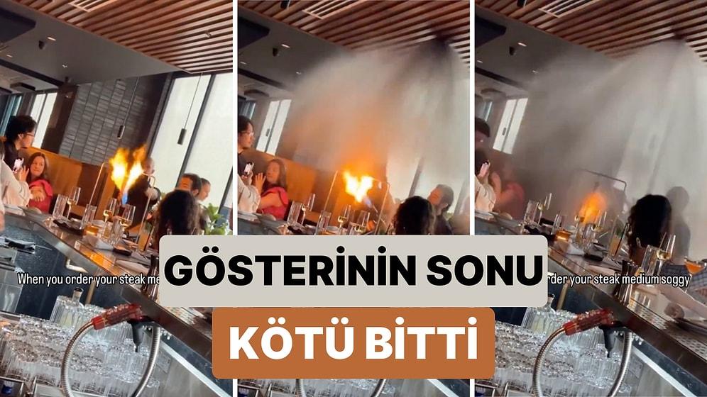 Yemekler de Müşteriler de Islandı: Bir Restoranda Alevli Yemek Gösterisi Yangın Sisteminin Gazabına Uğradı
