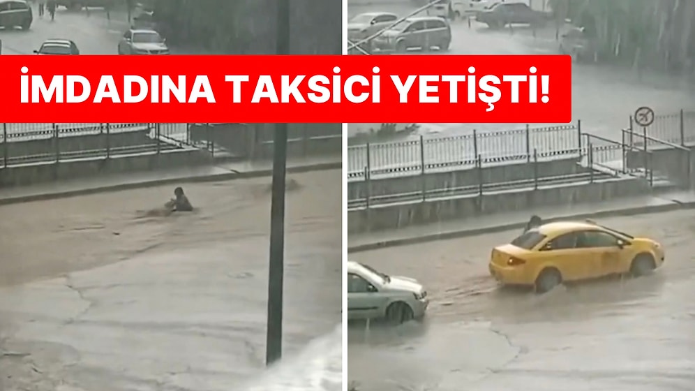 Amasya’da Etkili Olan  Sağanakta Suya Kapılan Kadını Taksici Kurtardı