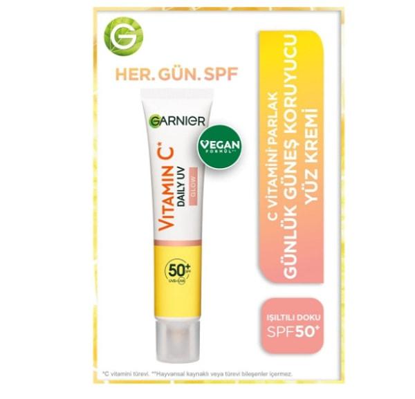 3. Garnier C Vitamini Parlak Günlük Güneş Koruyucu Fluid Yüz Kremi Işıltılı Doku SPF50+ 40 ml
