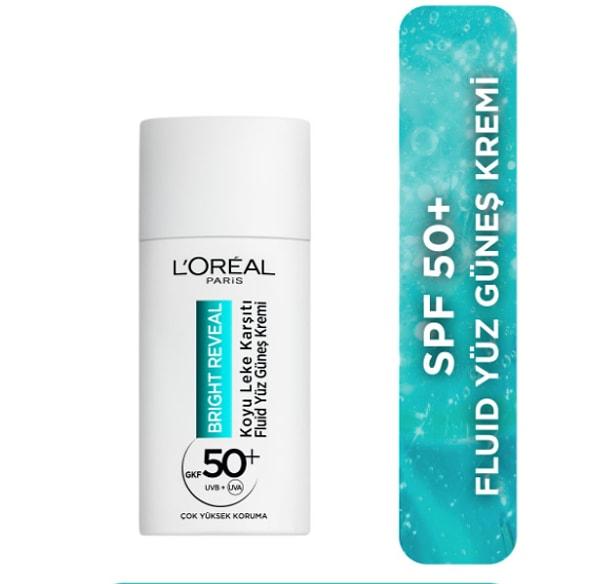 4. L'Oréal Paris Bright Reveal Spf 50+ Koyu Leke Karşıtı Fluid Günlük Yüz Güneş Kremi 50 ml