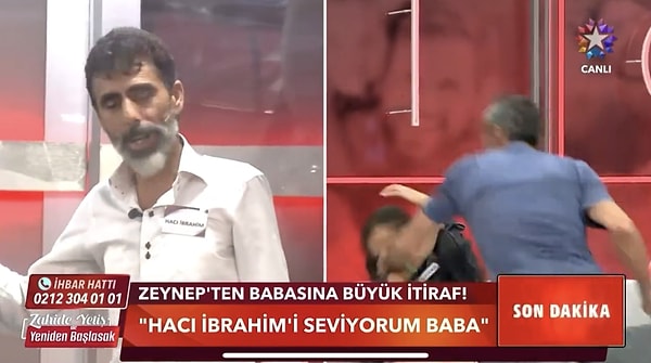 Oturduğu yerden yeniden küfürler etmeye başlayan baba, kızına doğru yönelerek tokat attı. Olay anı yayın geriden gelmesine rağmen televizyon ekranlarına verildi.