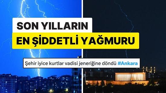 Ankara'da Son Yılların En Şiddetli Yağmurlarından Biri Yağdı: Gökyüzünün Disko Topuna Döndüğü O Anlar!