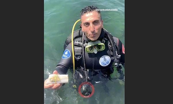 Ortaköy'de dip temizliği yapan İBB dalgıç ekipleri denizden çıkardıkları büyü muskasını paylaştı.