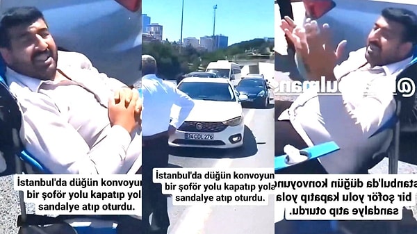 İstanbul'da bir düğün konvoyuna ait araçlardan birinin sürücüsü yolu sandalyeyle kapatarak metrelerce kuyruk oluşmasına sebep oldu.