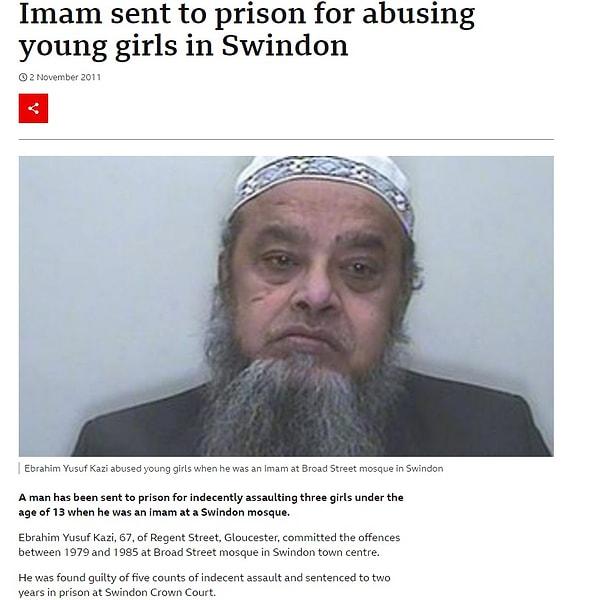 Her yıl karşımıza çıkan takkeli adamı ise BBC'nin 2 Kasım 2011 tarihli haberinde görmek mümkün. İbrahim Yusuf Kazi adındaki bir imam olduğu belirtilen adam o yıl camide imamlık yaparken genç kızlara tacizde bulunduğu gerekçesiyle iki yıl hapis cezası almış.